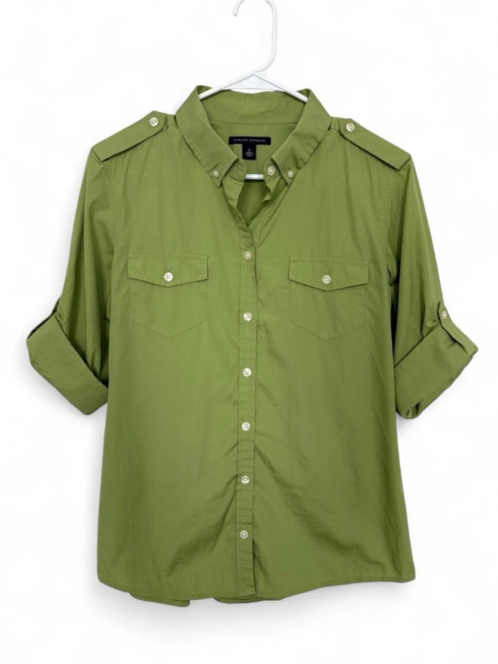NWOT Banana Republic Utility Button Down Shirt Medium Roll Tab Sleeve Safari